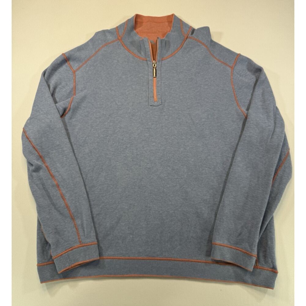 Tommy Bahama Reversible Quarter Zip Pullover Mens Blue Orange Stretch Large